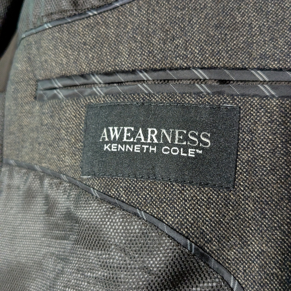 Kenneth Cole Awearness Slim Wool Blend Taupe Classic Business Blazer Jacket 40L - Picture 8 of 9